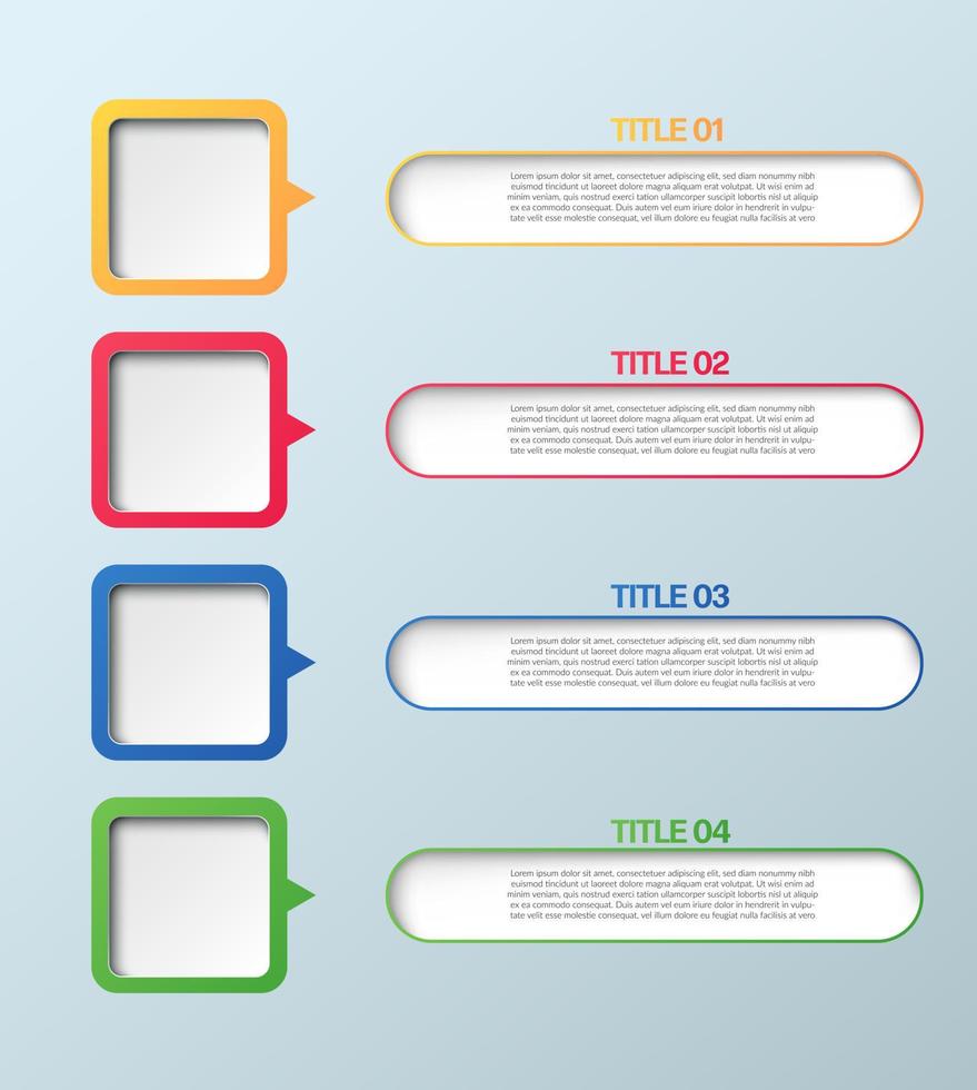 infographie de rectangle d'affaires. modèle d'infographie moderne. diagramme abstrait avec 4 étapes, options, pièces ou processus. modèle d'entreprise de vecteur pour la présentation. concept créatif pour infographie