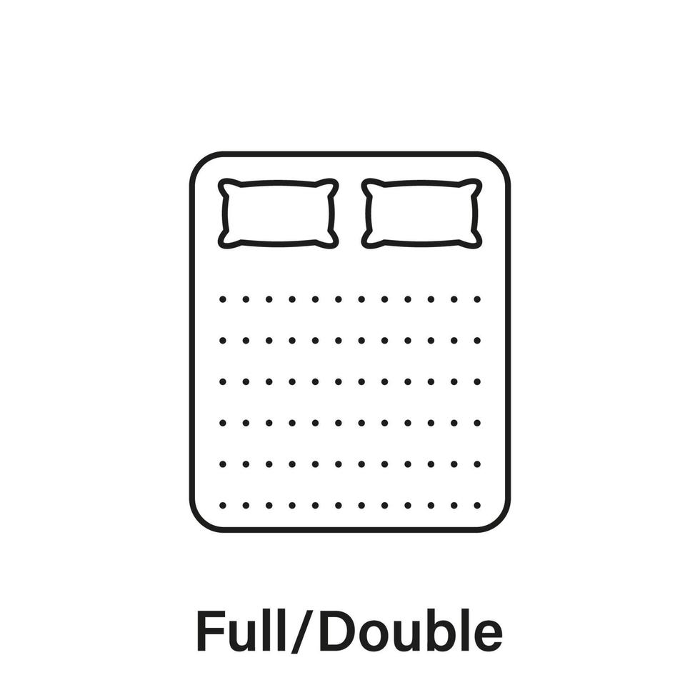 icône de ligne de taille double complète de matelas. pictogramme linéaire de dimension de lit. mesure de la longueur du lit pour la chambre à coucher dans l'icône de l'hôtel ou de la maison. taille du matelas. trait modifiable. illustration vectorielle isolée. vecteur