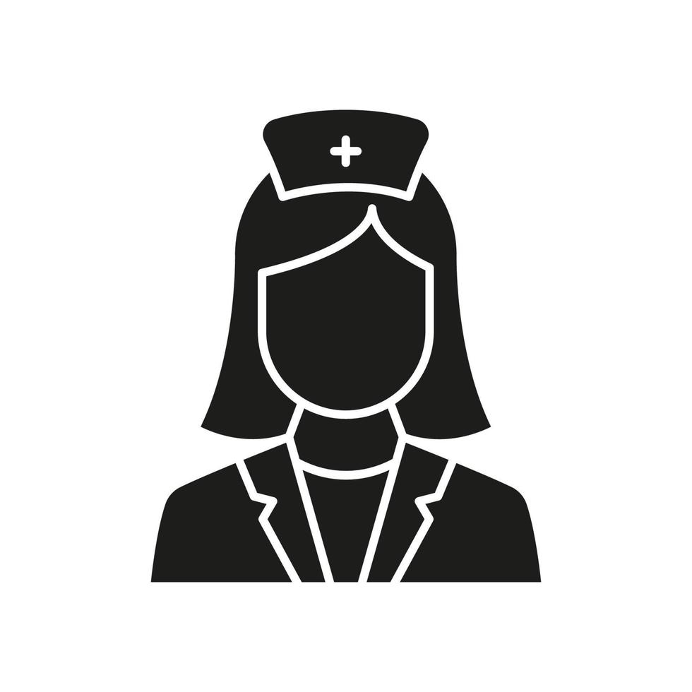 médecin professionnel dans l'icône de silhouette de masque facial. femme médecin spécialiste et assistant pictogramme noir glyphe. illustration vectorielle isolée. vecteur