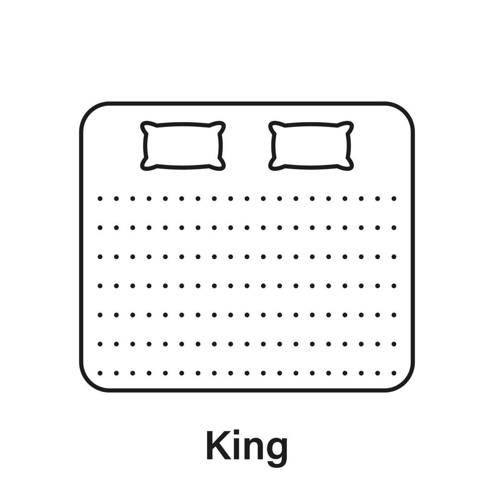 icône de ligne de matelas king size. pictogramme linéaire de dimension de lit. mesure de la longueur du lit pour la chambre à coucher dans l'icône de l'hôtel ou de la maison. taille du matelas. trait modifiable. illustration vectorielle isolée. vecteur