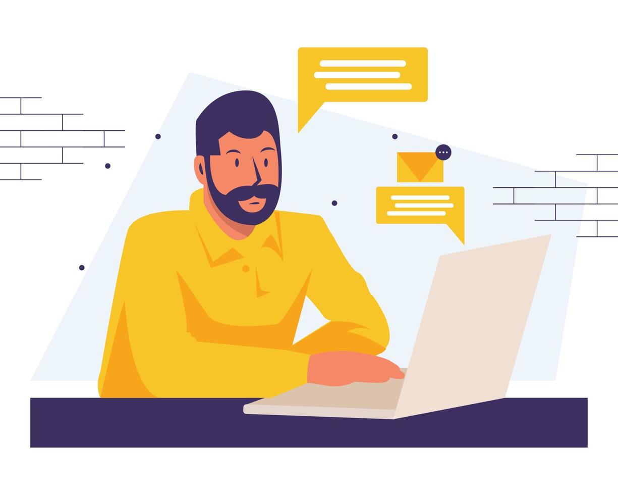 homme multitâche travaillant sur un ordinateur portable. illustration vectorielle plane vecteur
