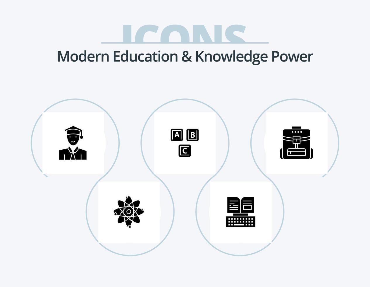 éducation moderne et connaissances puissance glyphe pack d'icônes 5 conception d'icônes. sac. alphabet. étudiant. basique. abc vecteur