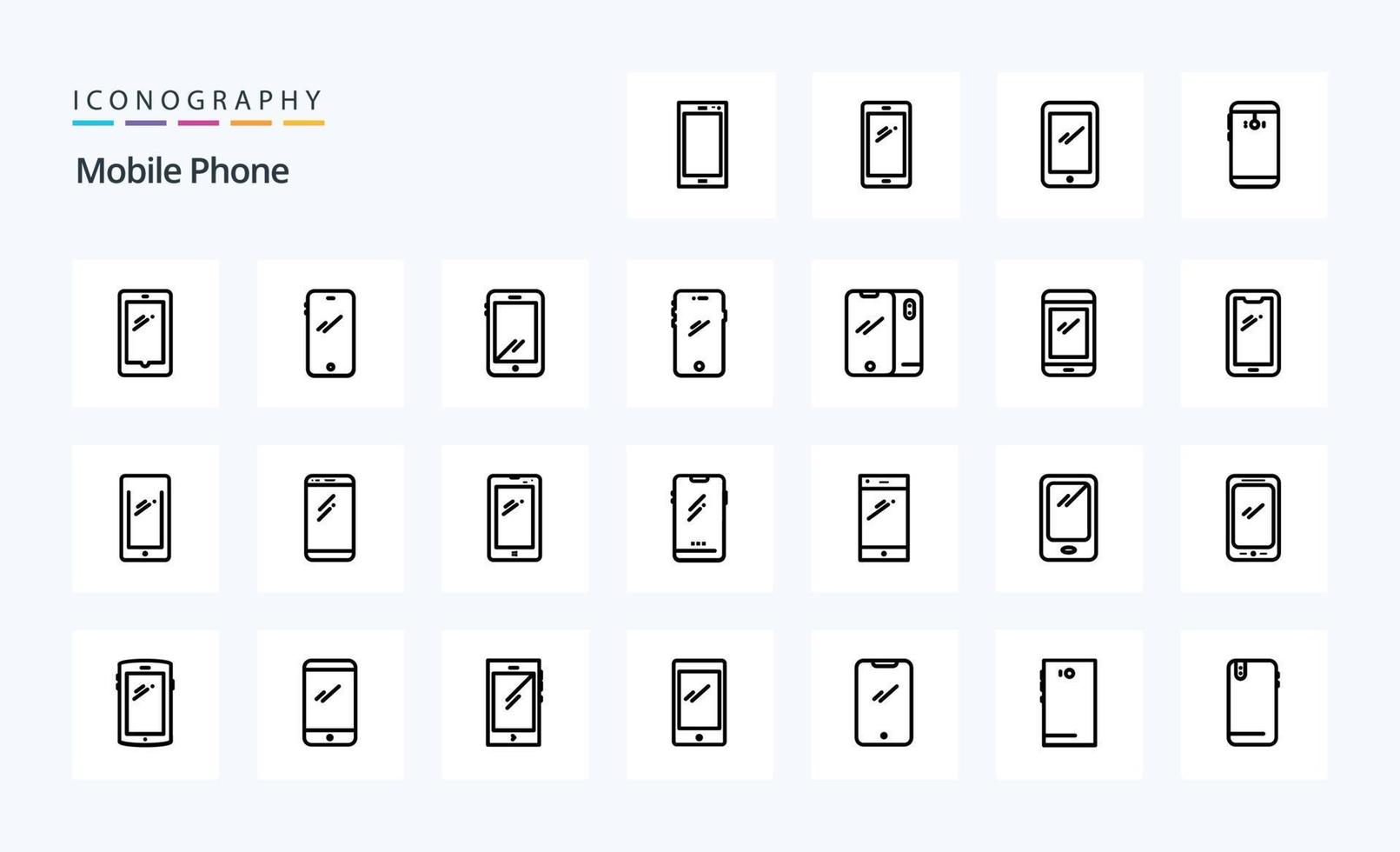 25 pack d'icônes de ligne de téléphone mobile vecteur