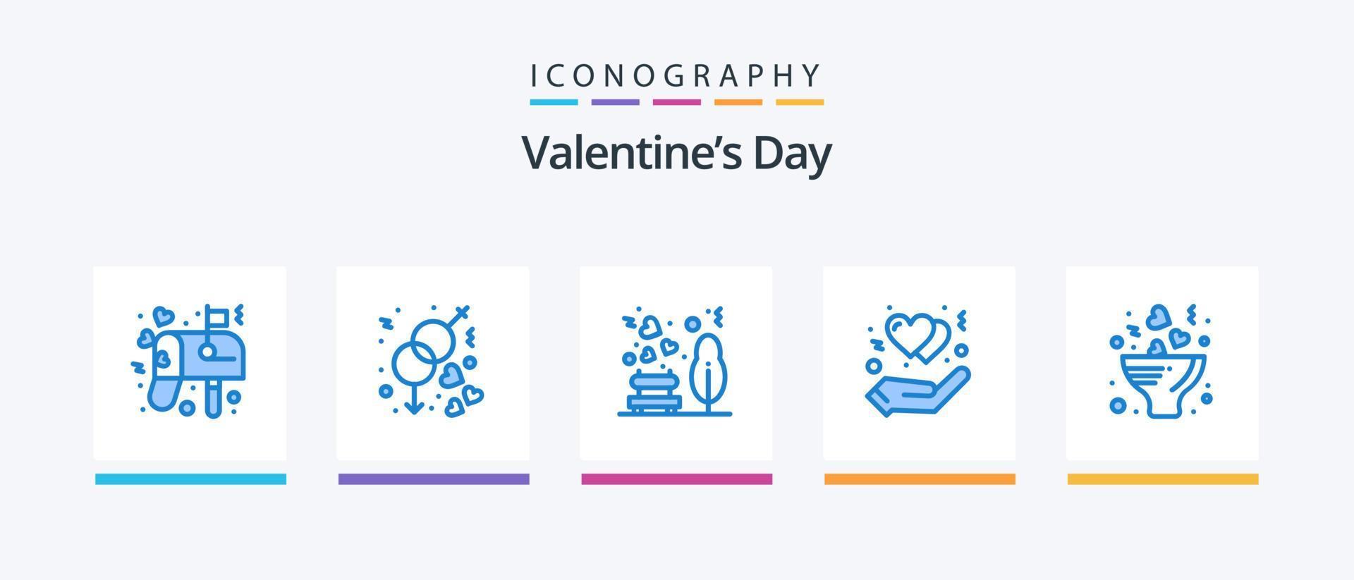 pack d'icônes bleu 5 saint valentin comprenant une fleur. cœur. jardin. main. protéger. conception d'icônes créatives vecteur