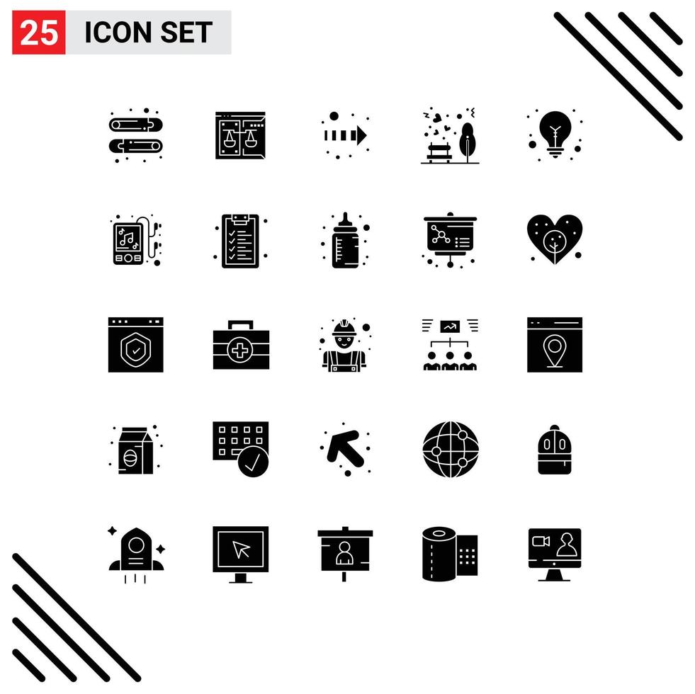 pack de 25 glyphes solides créatifs de conseils idée flèche pique-nique amour éléments de conception vectoriels modifiables vecteur