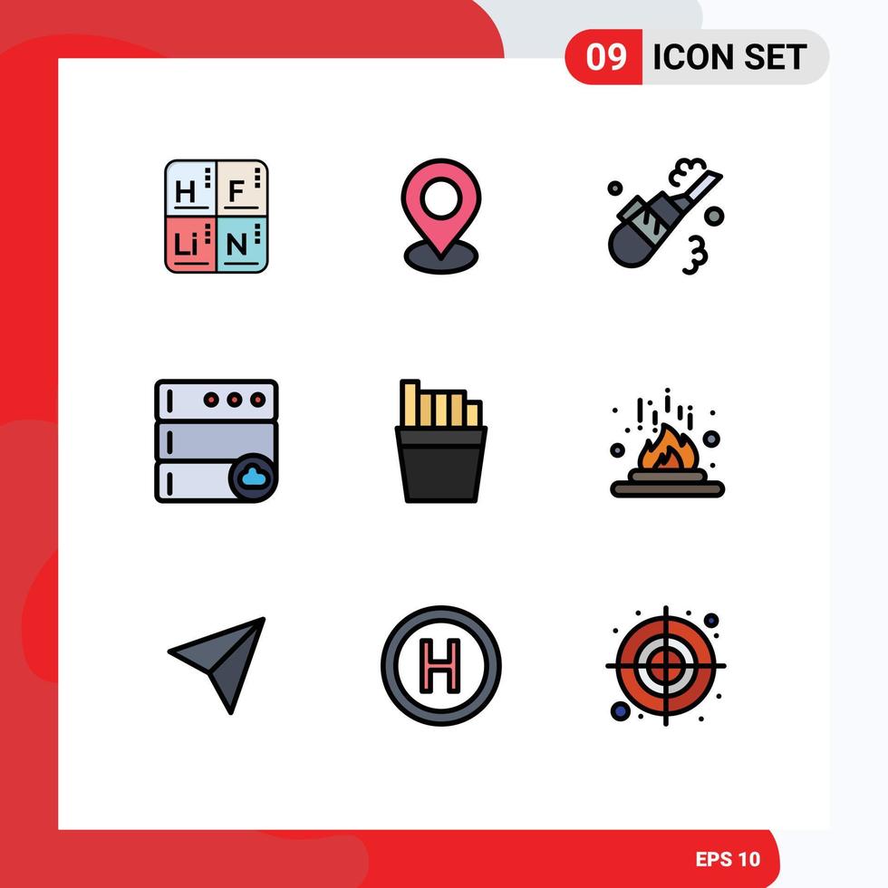 ensemble moderne de 9 couleurs et symboles plats remplis tels que des éléments de conception vectoriels modifiables en nuage de serveur de nettoyage français chimique vecteur