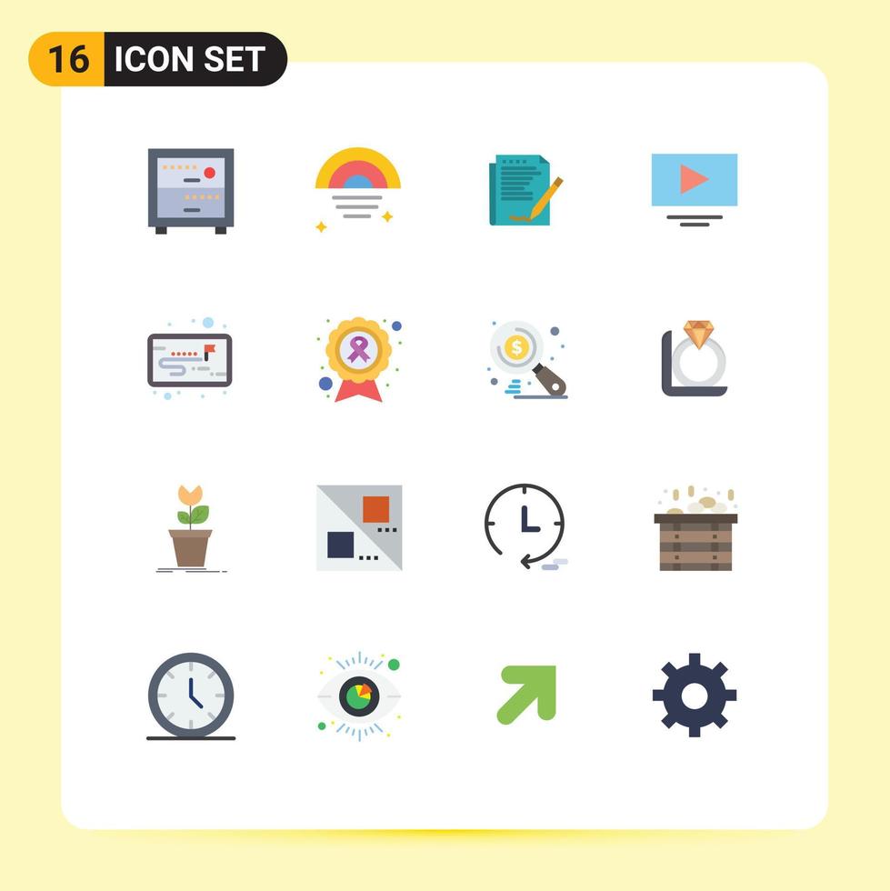 concept de 16 couleurs plates pour les sites Web rapport de projet de flux de travail mobile et applications youtube vidéo modifiable pack d'éléments de conception de vecteur créatif