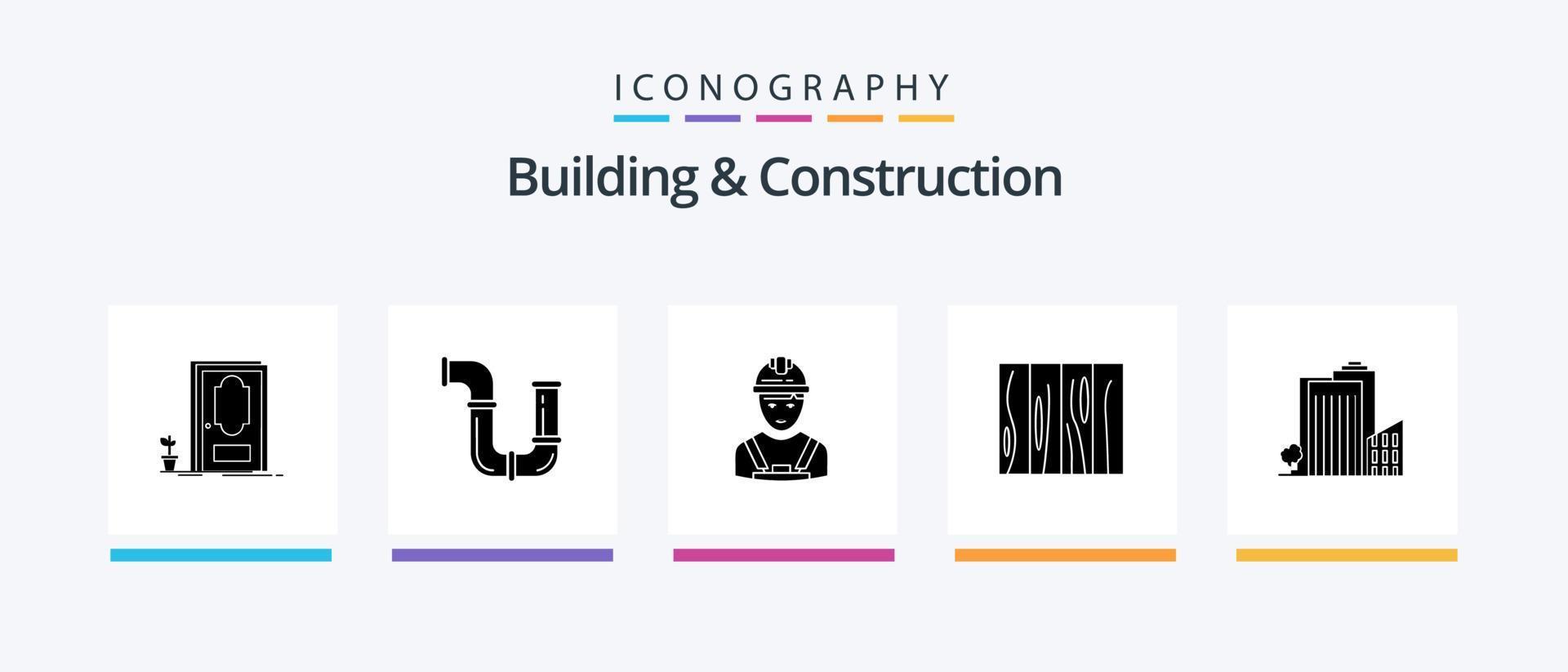 pack d'icônes glyphe 5 de construction et de construction, y compris la conception. meubles. l'eau. tuile. ingénieur. conception d'icônes créatives vecteur