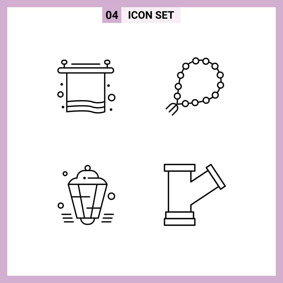 Pack de 4 lignes d'interface utilisateur de signes et symboles modernes de pause lanterne de bain prier éléments de conception vectoriels modifiables musulmans vecteur