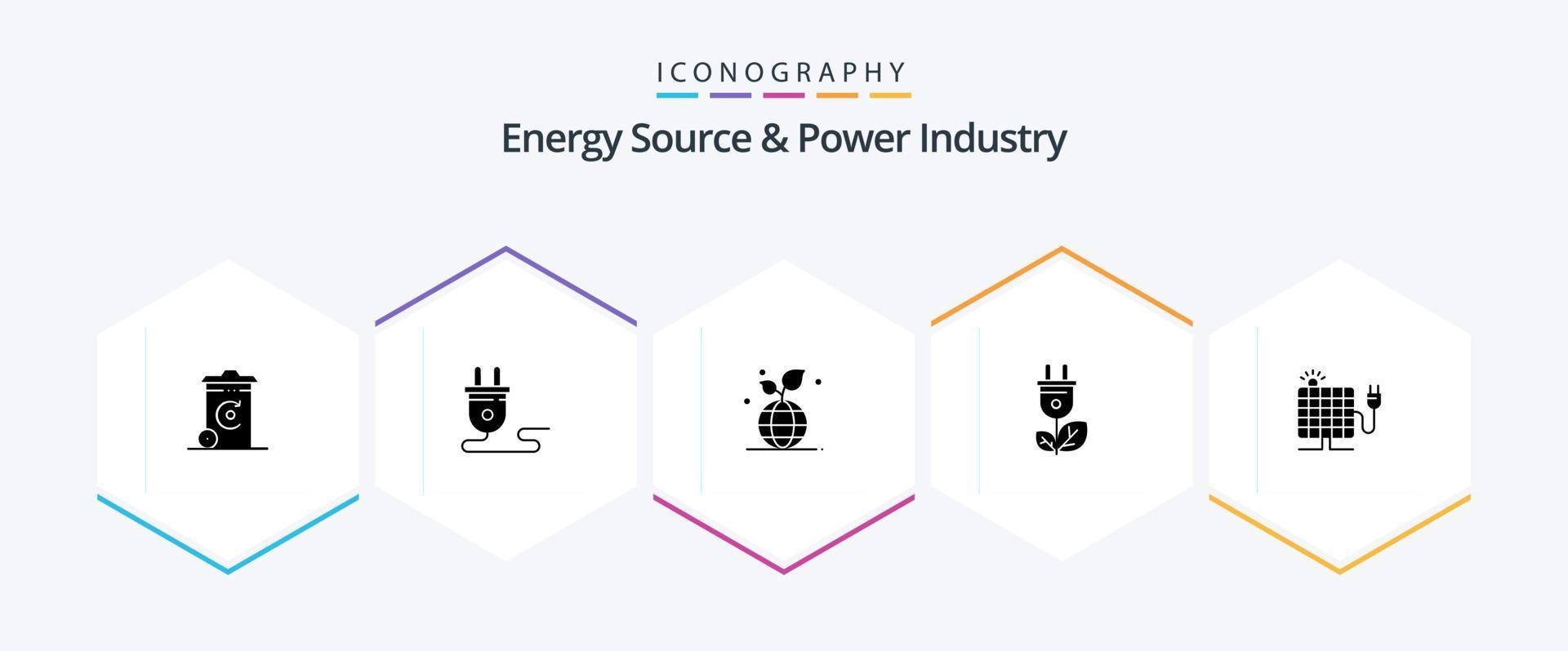 source d'énergie et pack d'icônes de 25 glyphes de l'industrie de l'énergie, y compris l'énergie. brancher. énergie. globe vecteur