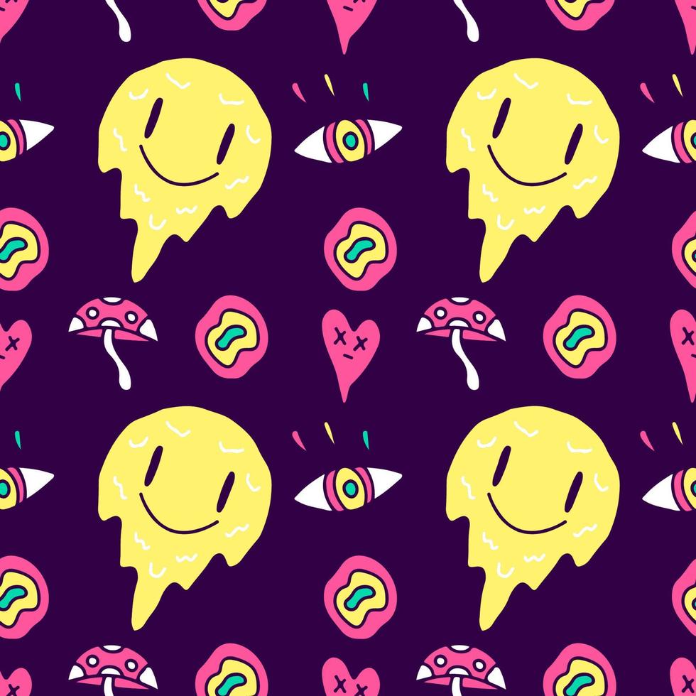 motif harmonieux de visage d'emoji de sourire trippy, illustration pour le fond, ou marchandise d'habillement. avec un style pop et rétro moderne. vecteur