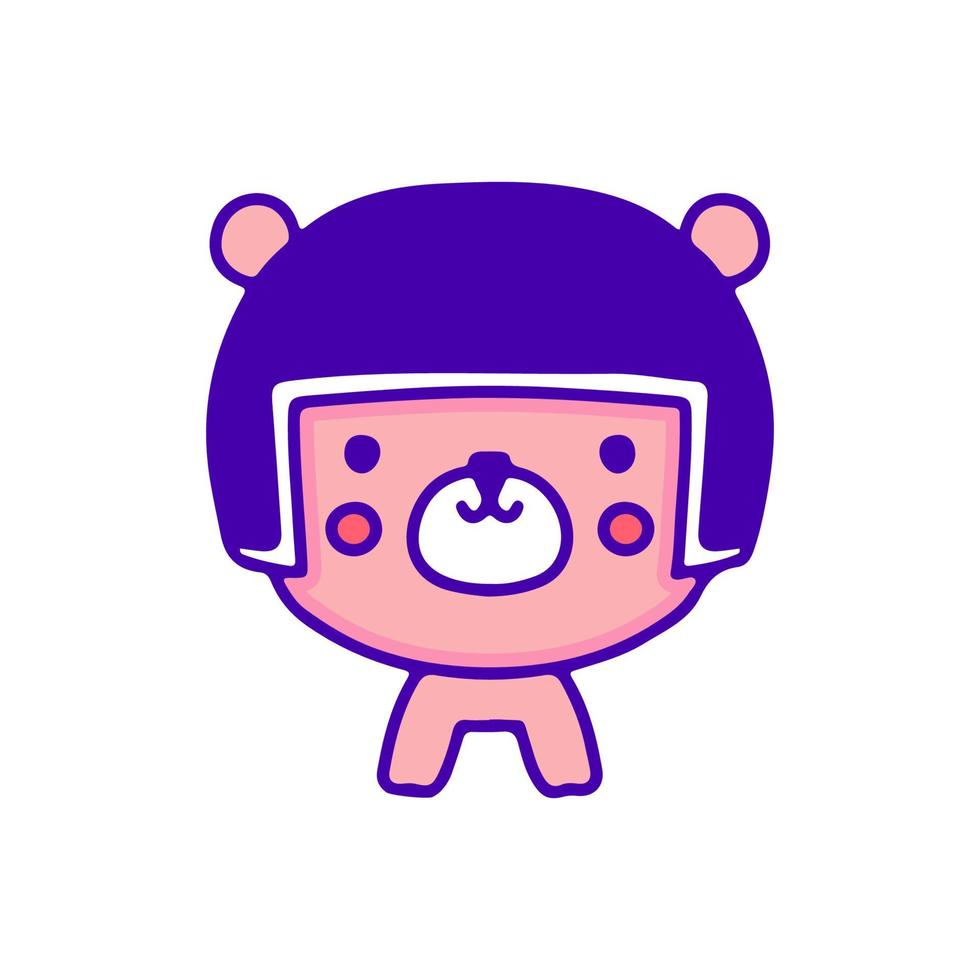 mignon petit ours portant un casque doodle art, illustration pour t-shirt, autocollant ou marchandise vestimentaire. avec un style pop et kawaii moderne. vecteur