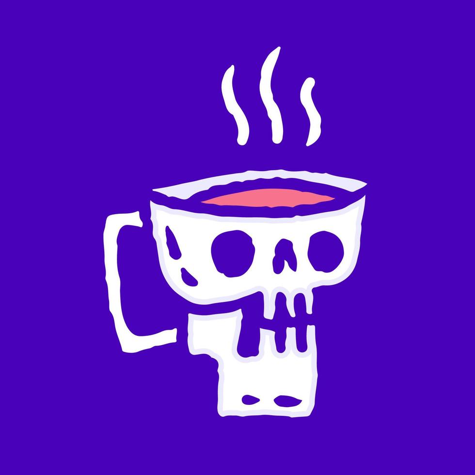 dessin animé de tasse à café de crâne, illustration pour t-shirt, autocollant ou marchandise vestimentaire. avec un style pop et rétro moderne. vecteur