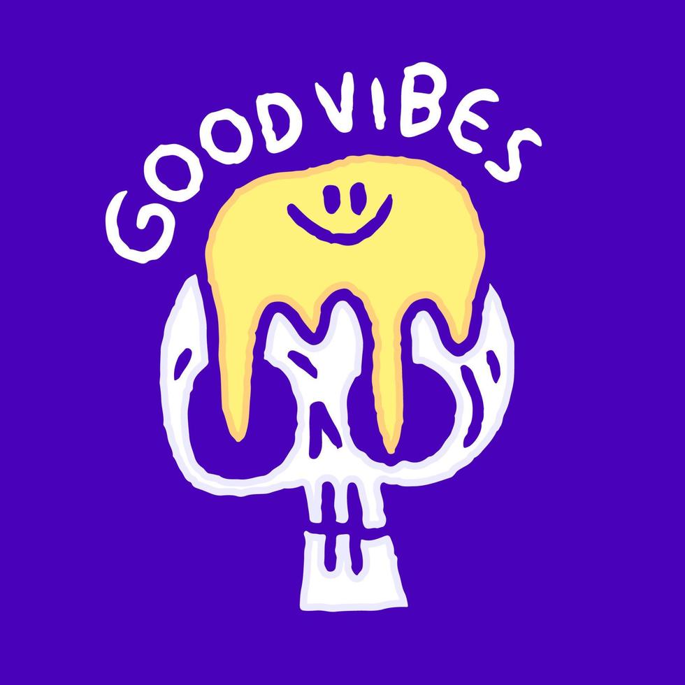 tête de squelette avec doodle visage emoji sourire fondu, illustration pour t-shirt, autocollant ou marchandise vestimentaire. avec un style pop et urbain moderne. vecteur