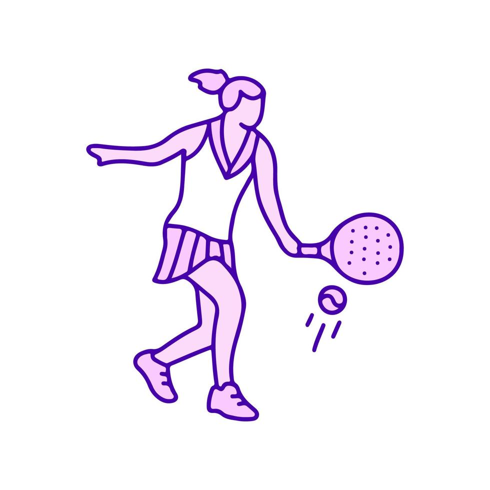 femme jouant à l'art du doodle sport padel, illustration pour t-shirt, autocollant ou marchandise vestimentaire. avec un style pop moderne. vecteur