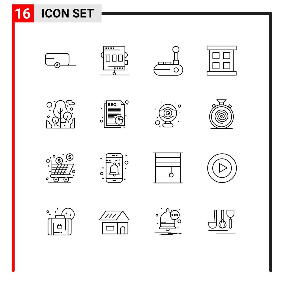 16 icônes créatives signes et symboles modernes des éléments de conception vectoriels modifiables du cadre de la fenêtre du contrôleur de l'usine de camping vecteur