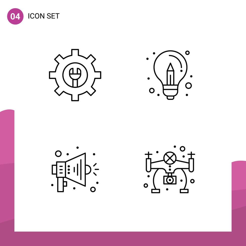 4 icônes créatives signes et symboles modernes d'engrenage mégaphone ampoule conception passe-temps éléments de conception vectoriels modifiables vecteur