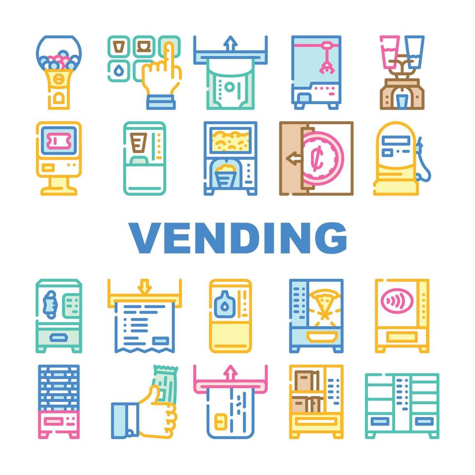 distributeur automatique vente équipement icônes définies vecteur