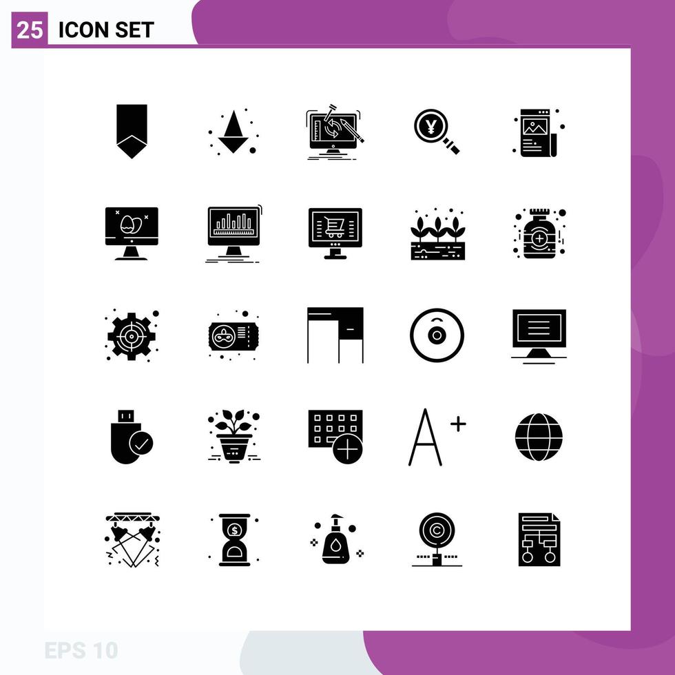 25 concept de glyphe solide pour les sites Web mobiles et les applications trouver l'ingénierie japonaise japon traitant des éléments de conception vectoriels modifiables vecteur