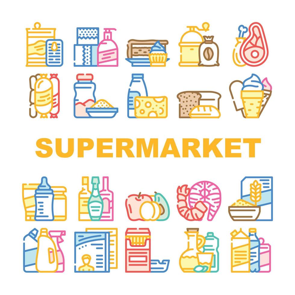 supermarché, vente, département, icônes, ensemble, vecteur