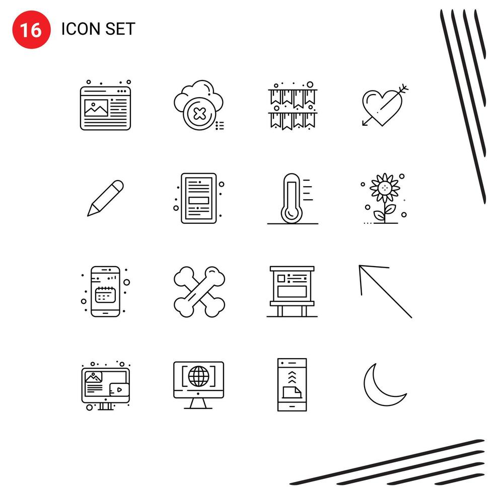 interface utilisateur pack de 16 contours de base de crayon amour croix vacances coeur éléments de conception vectoriels modifiables vecteur