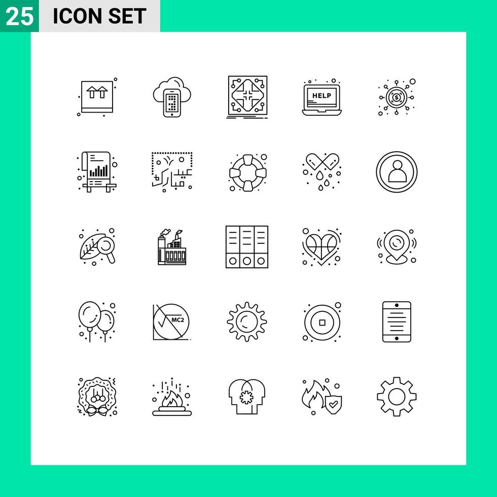 symboles d'icône universelle groupe de 25 lignes modernes de données de service d'investissement grille d'ordinateur portable éléments de conception vectoriels modifiables vecteur