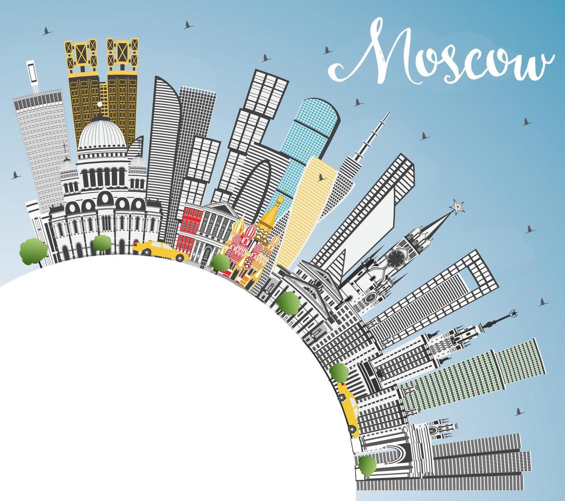 skyline de moscou en russie avec des bâtiments gris, un ciel bleu et un espace de copie. vecteur