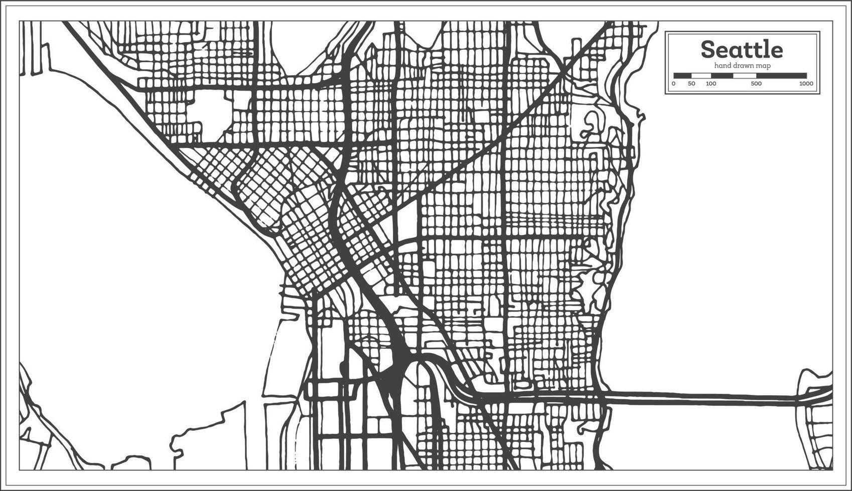 plan de la ville de seattle usa dans un style rétro. carte muette. vecteur