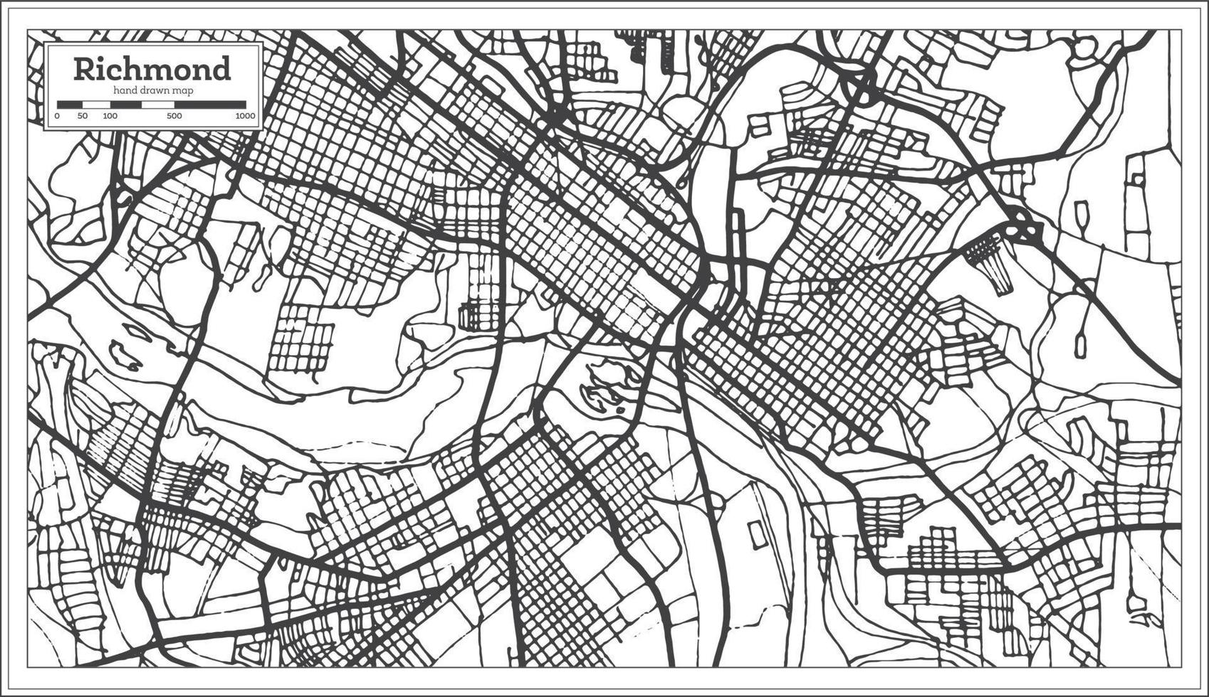 carte de la ville de richmond virginia usa dans un style rétro. carte muette. vecteur