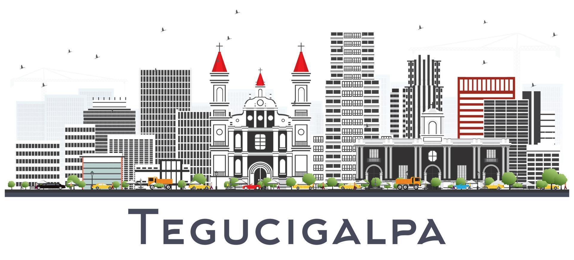 horizon de la ville de tegucigalpa honduras avec des bâtiments de couleur isolés sur blanc. vecteur