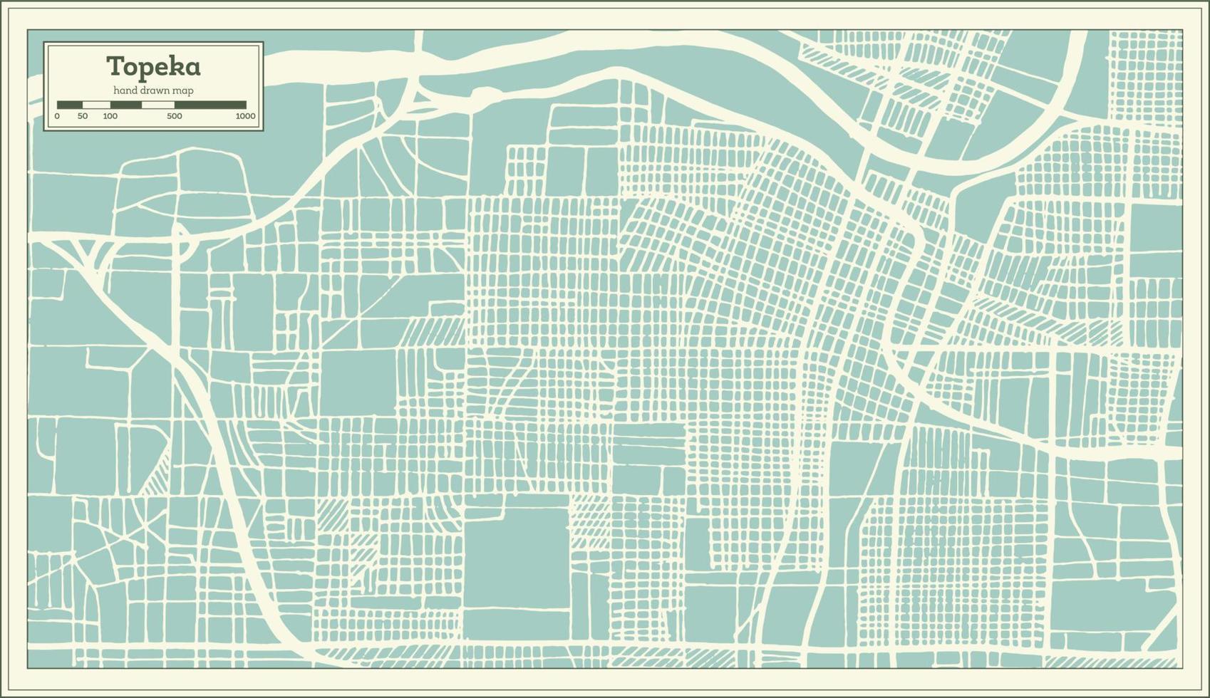 plan de la ville de topeka kansas usa dans un style rétro. carte muette. vecteur