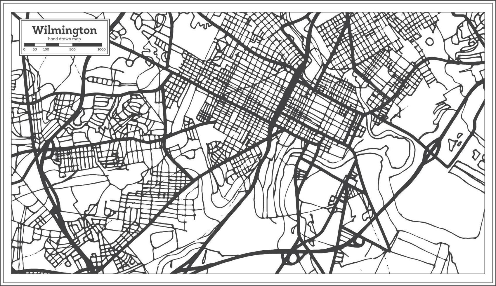 carte de la ville de wilmington usa dans un style rétro. carte muette. vecteur