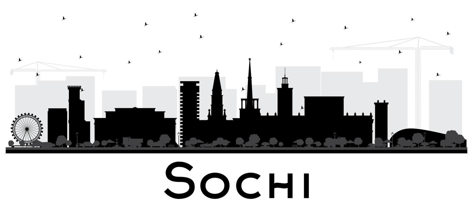 sotchi russie city skyline silhouette avec des bâtiments noirs isolés sur blanc. vecteur