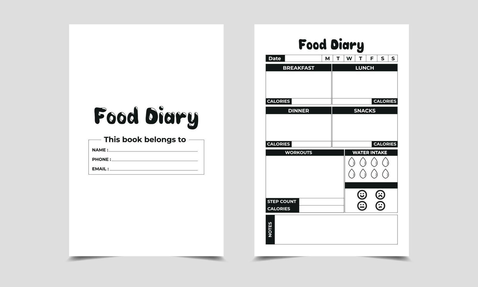 journal alimentaire intérieur kdp planifiez facilement vos repas pour le petit-déjeuner, le déjeuner, le dîner et les collations vecteur