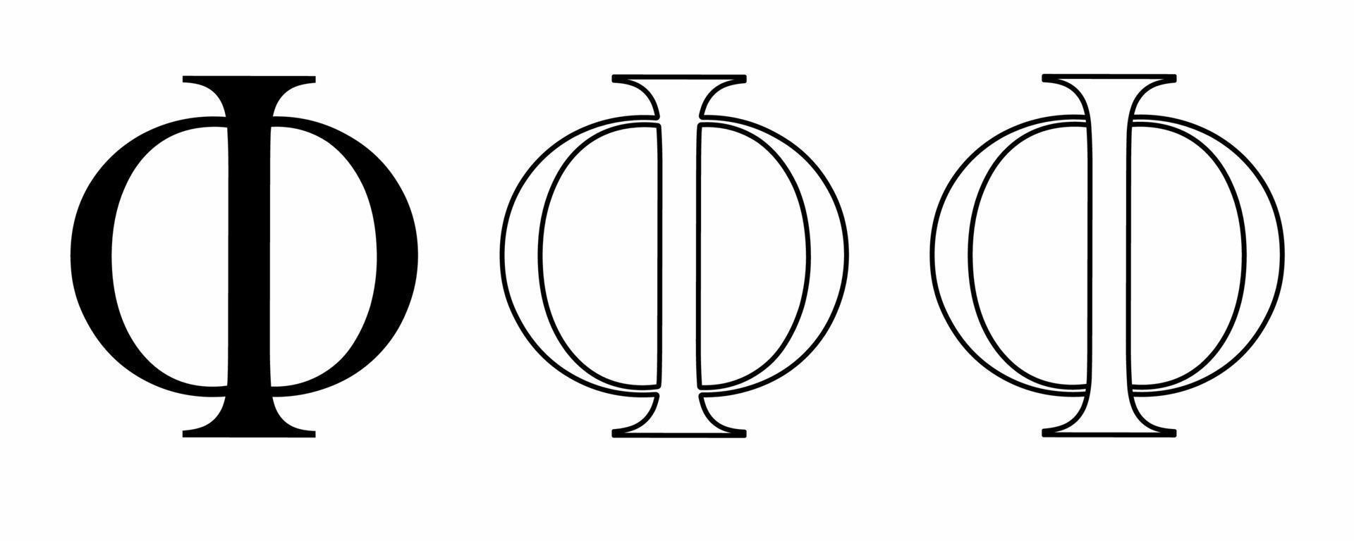 jeu d'icônes de vecteur de lettre grecque phi isolé sur fond blanc symbole phi