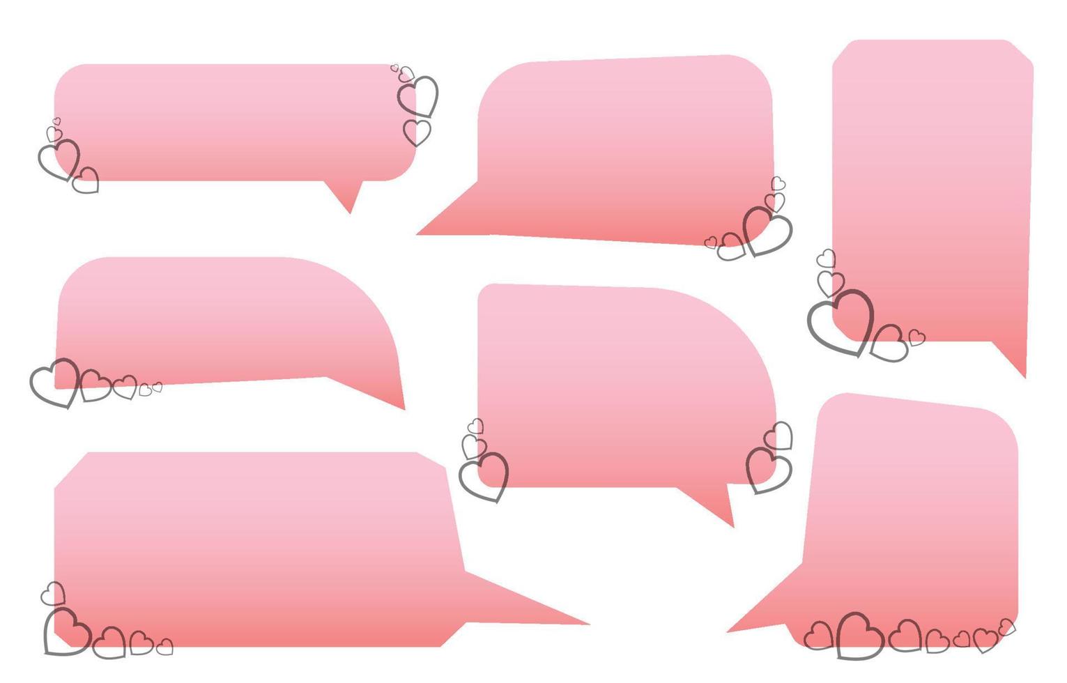 définir des bulles de la Saint-Valentin sur fond blanc. décoré de coeurs. chat vecteur carré et doodle message ou icône de communication nuage parlant pour les bandes dessinées et dialogue de message minimal