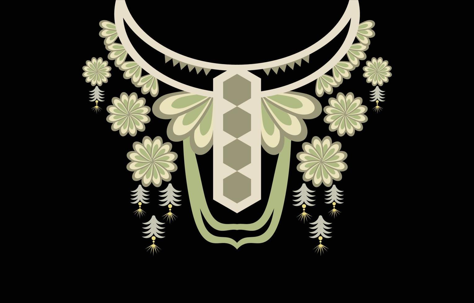 collier géométrique motif ethnique traditionnel. conception de broderie tribale pour les femmes de la mode. motif de décoration de chemise et de vêtements. illustration vectorielle sur fond noir. vecteur