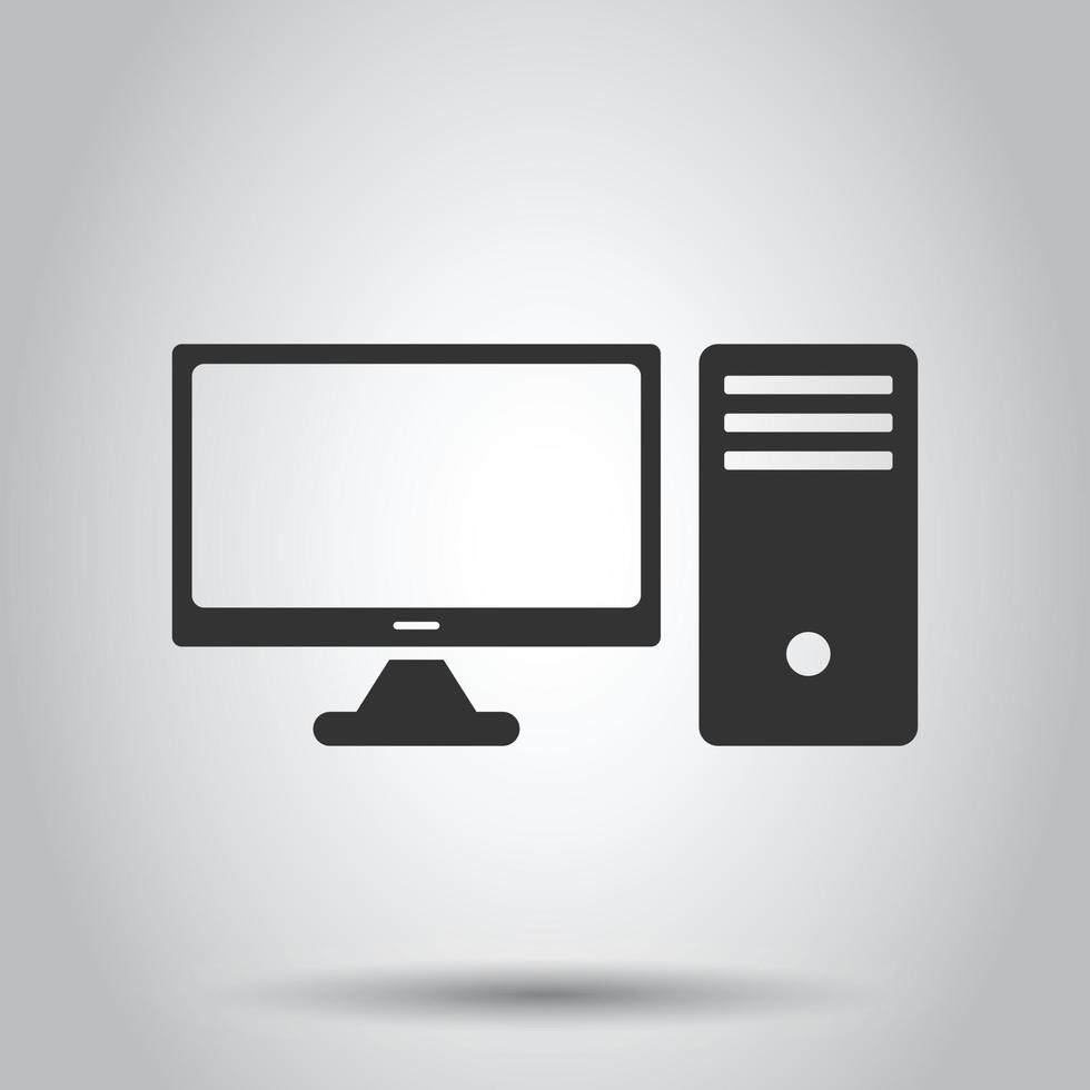 icône d'ordinateur pc dans un style plat. illustration vectorielle de bureau sur fond blanc isolé. concept d'entreprise de moniteur de périphérique. vecteur