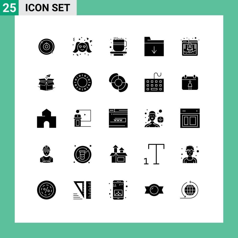 25 concept de glyphe solide pour les sites Web mobile et applications hébergement web base de données tasse à café dossier d'accès éléments de conception vectoriels modifiables vecteur