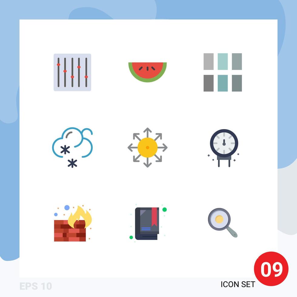 pack de 9 signes et symboles de couleurs plates modernes pour les supports d'impression Web tels que les annonces de cadre publicitaire de nouvelles éléments de conception vectoriels modifiables de neige vecteur