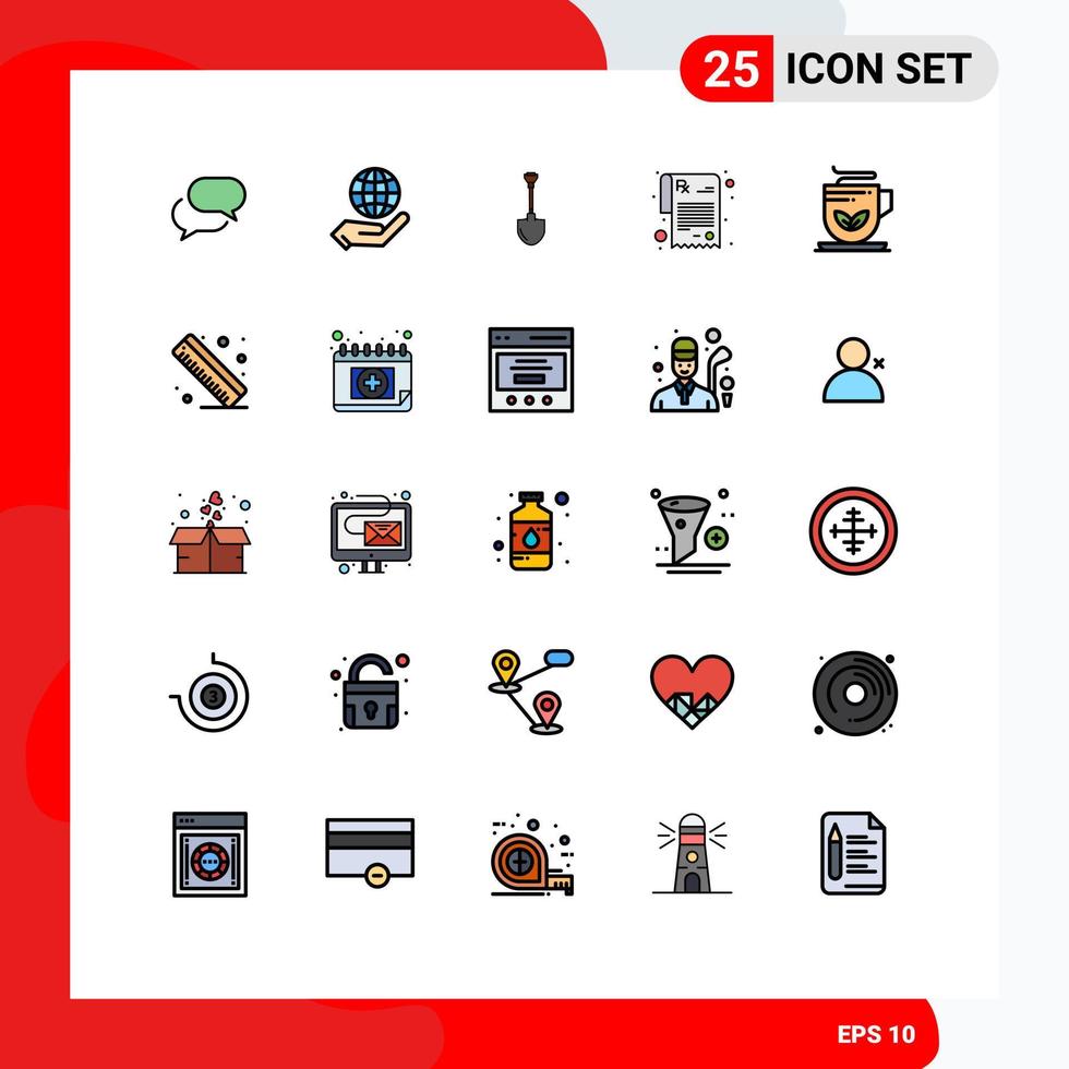 ensemble moderne de 25 pictogrammes de couleurs plates en ligne remplie de prescription verte rx showel creusant des éléments de conception vectoriels modifiables vecteur