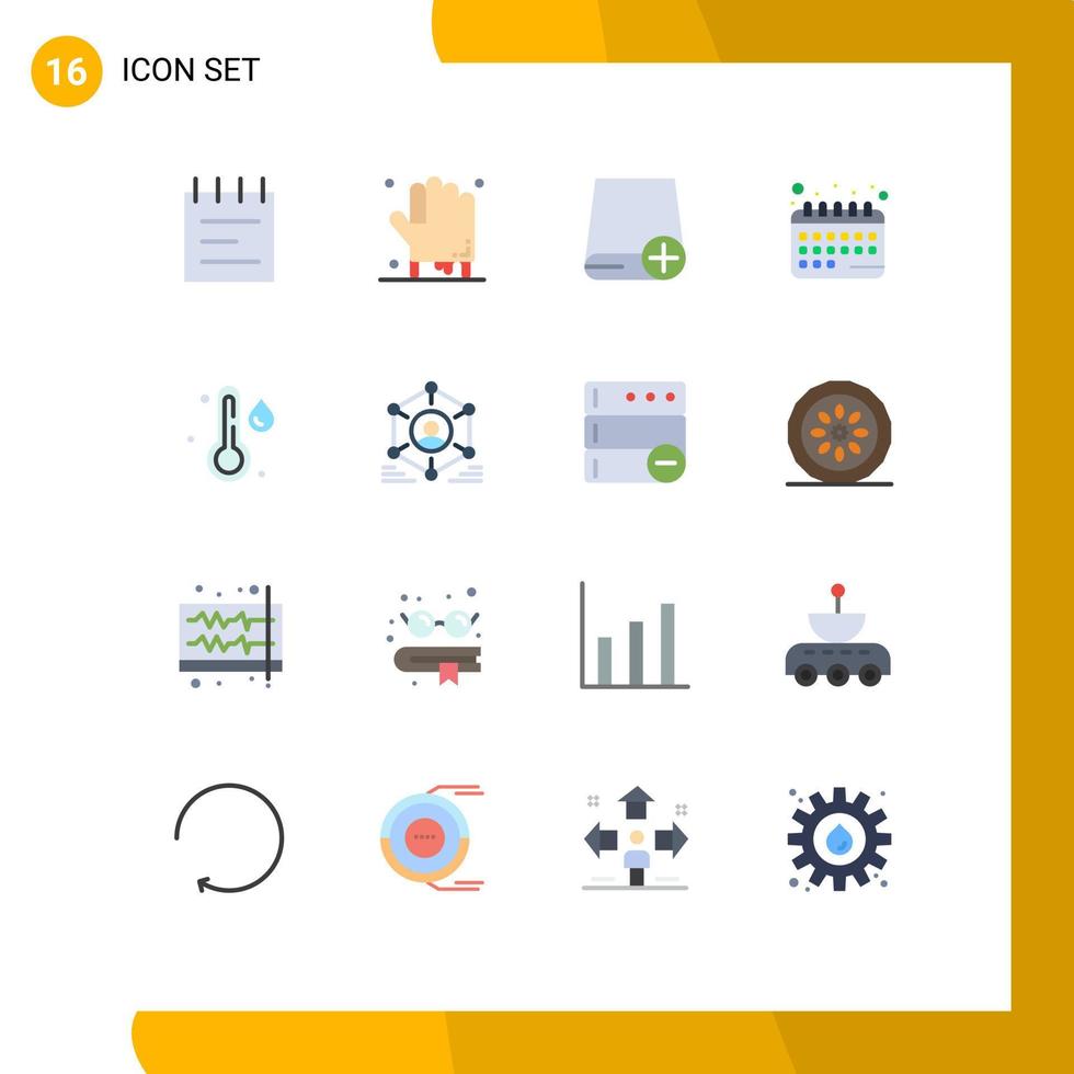 ensemble moderne de 16 pictogrammes de couleurs plates d'ordinateurs de calendrier de température rendez-vous pack modifiable d'éléments de conception de vecteur créatif