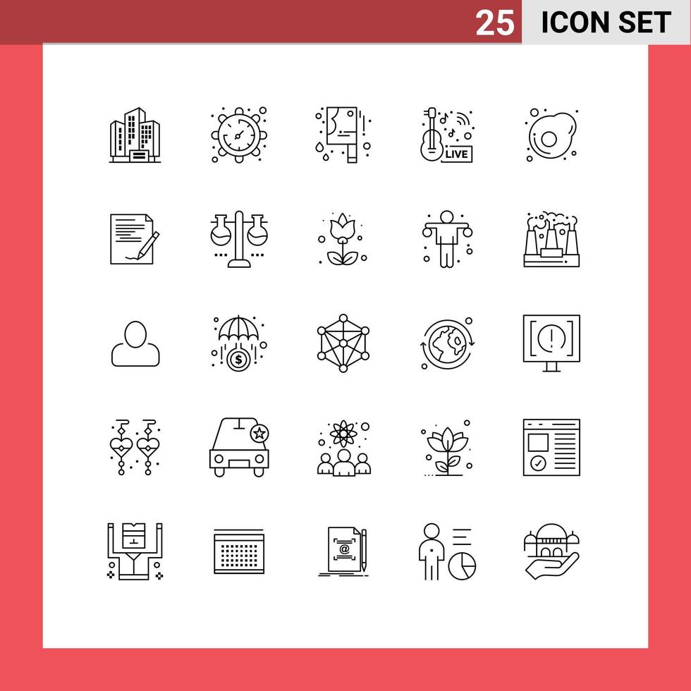ligne d'interface mobile ensemble de 25 pictogrammes d'oeufs nouvelles couteau sanglant divertissement en direct éléments de conception vectoriels modifiables vecteur