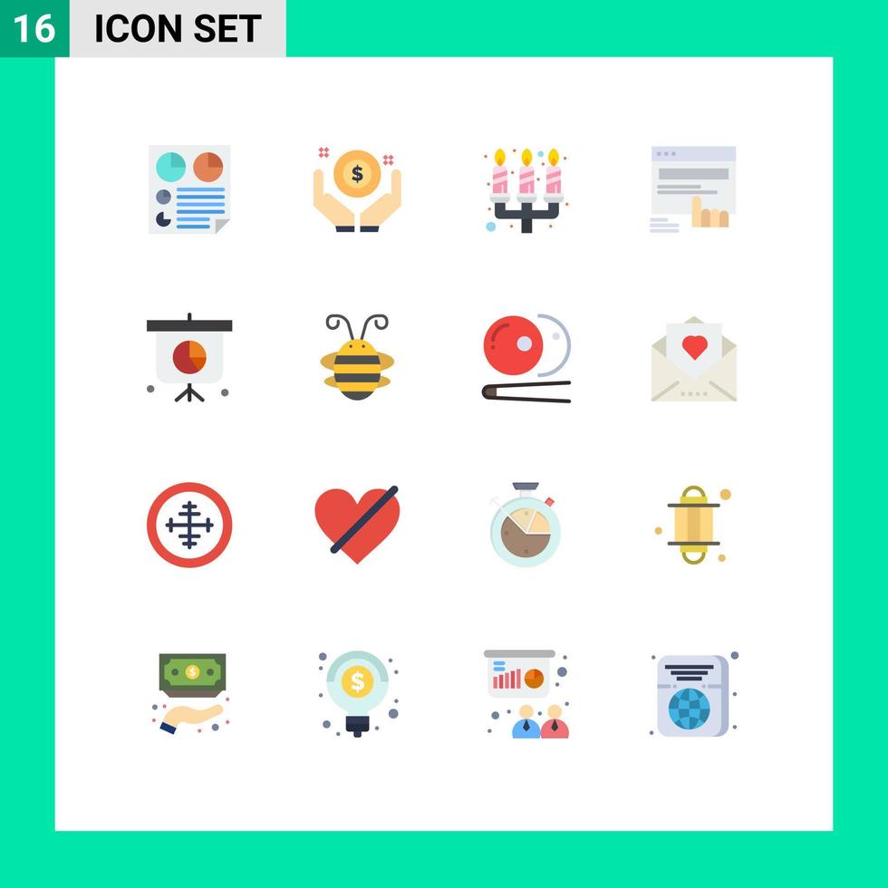 pack de couleurs plates de 16 symboles universels du site web touch hand finger light pack modifiable d'éléments de conception de vecteur créatif