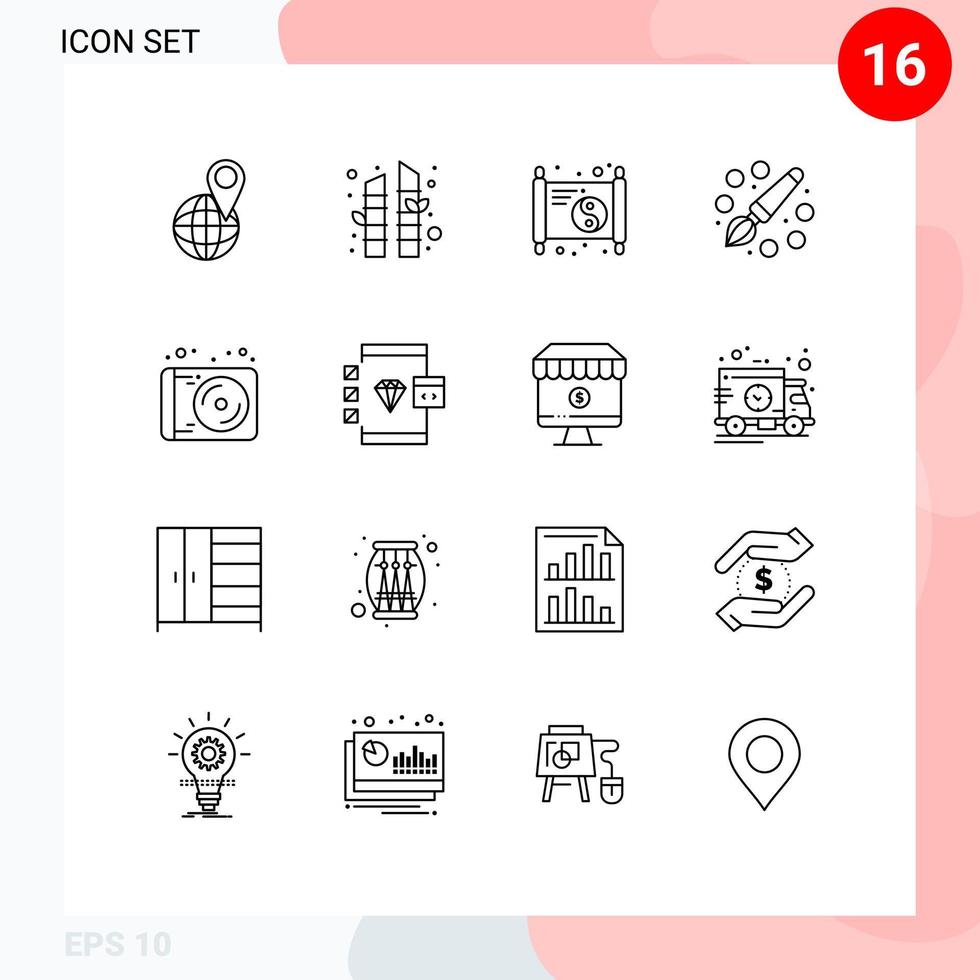 16 icônes créatives signes et symboles modernes de dispositif de musique nouvelle peinture dessin éléments de conception vectoriels modifiables vecteur
