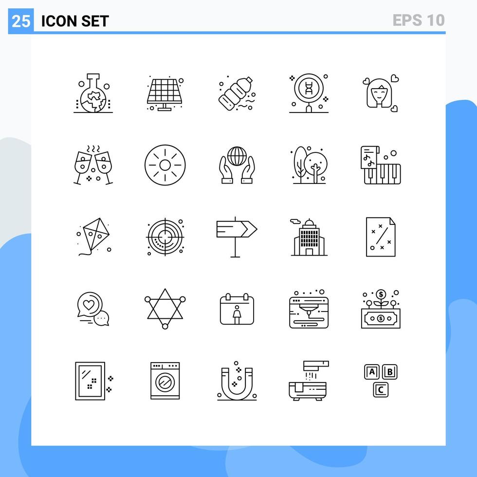 25 lignes universelles définies pour les applications web et mobiles fille science laboratoire de gaz biologie éléments de conception vectoriels modifiables vecteur
