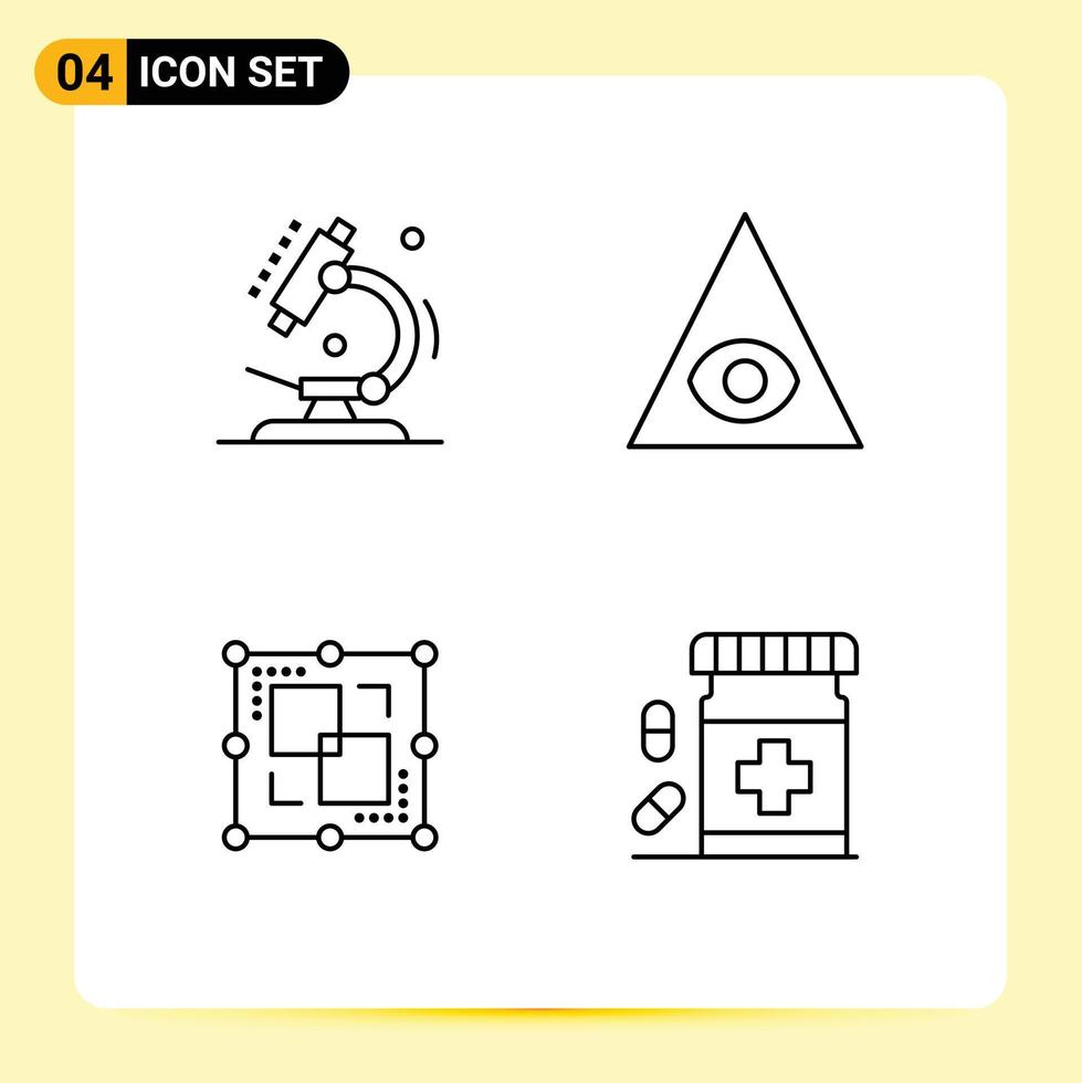 4 pack de lignes d'interface utilisateur de signes et symboles modernes de biologie croisent des éléments de conception vectoriels modifiables de bouteille de pyramide scientifique vecteur