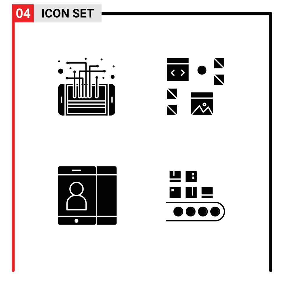 pack de glyphes solides de 4 symboles universels du processeur de programmation de circuits développer des éléments de conception vectoriels modifiables par cellule vecteur