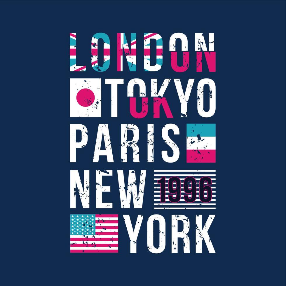 londres, tokyo, paris, new york, célèbre, ville, abstarct, graphique, typographie, vecteur, image vecteur