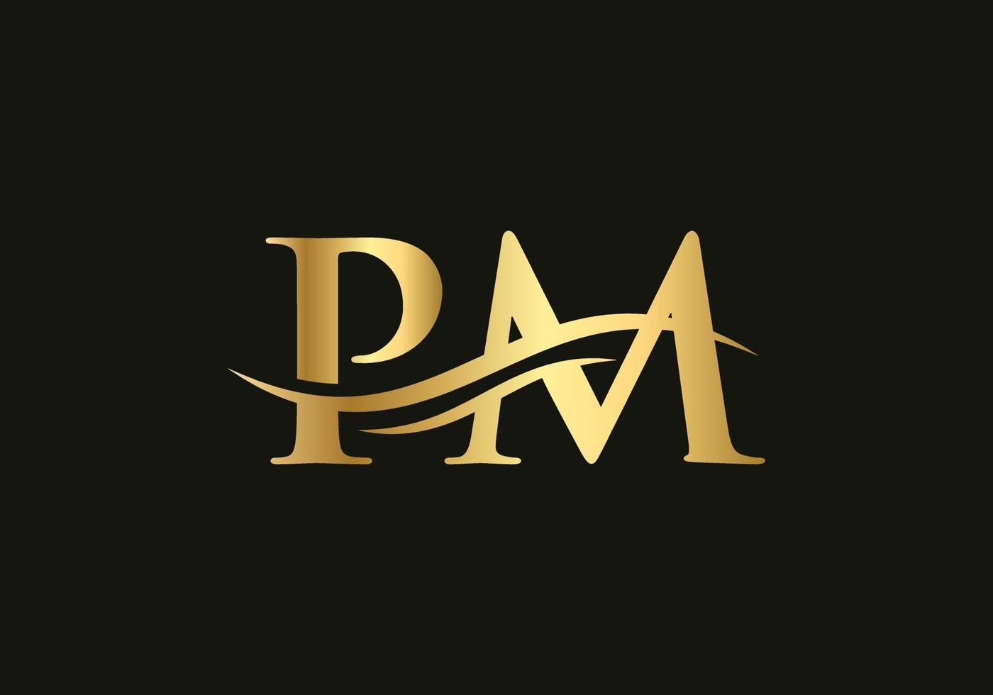 vecteur de conception de logo pm. création de logo swoosh lettre pm. modèle vectoriel de logo lié à la lettre pm initiale
